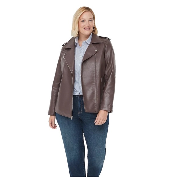 Lane Bryant Faux-Leather Moto Jacket Brown Mauve Sz 14/16 - Picture 4 of 9